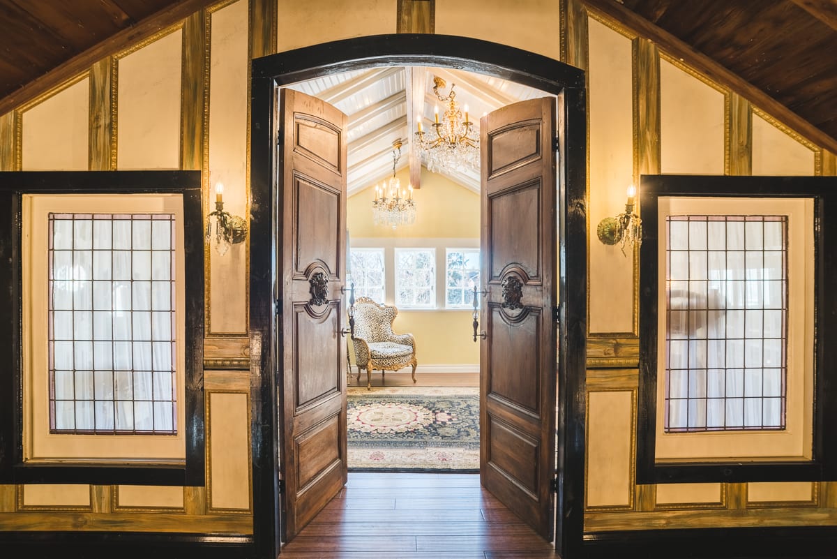 Overhead view of the Chandelier Barn interior showing layout possibilities and architectural details