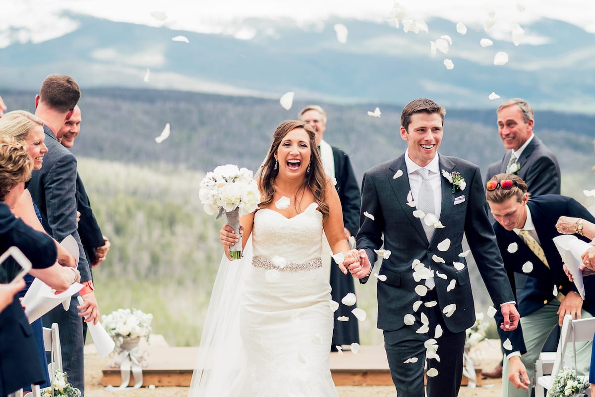 Mountain wedding couple portrait at scenic Granby Ranch location