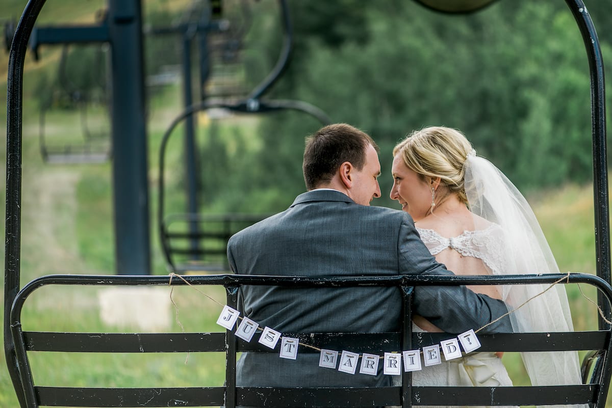Mountain wedding ceremony at Granby Ranch with Continental Divide views