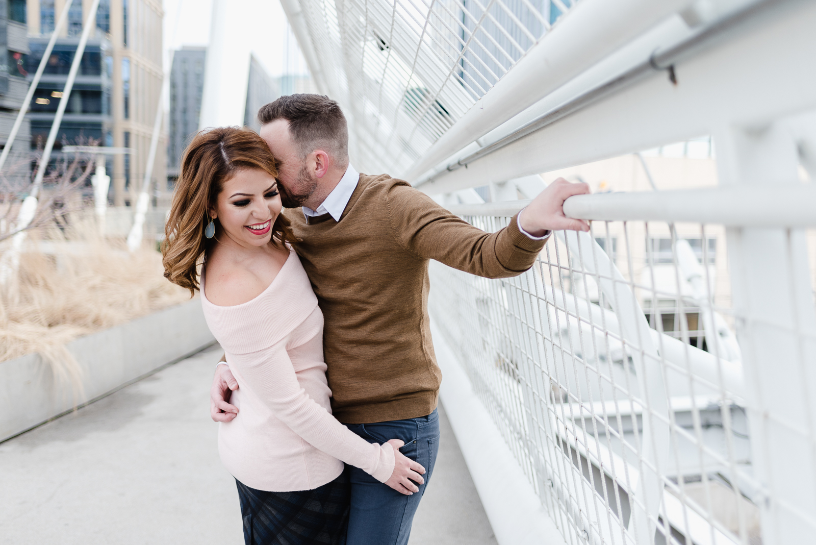 The Quintessential Denver Engagement | Engagement Photo | Union Station Millennium Bridge | From the Hip Photo