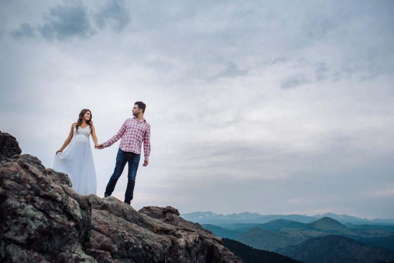 Outdoor maternity portrait at golden hour by Denver maternity photographer