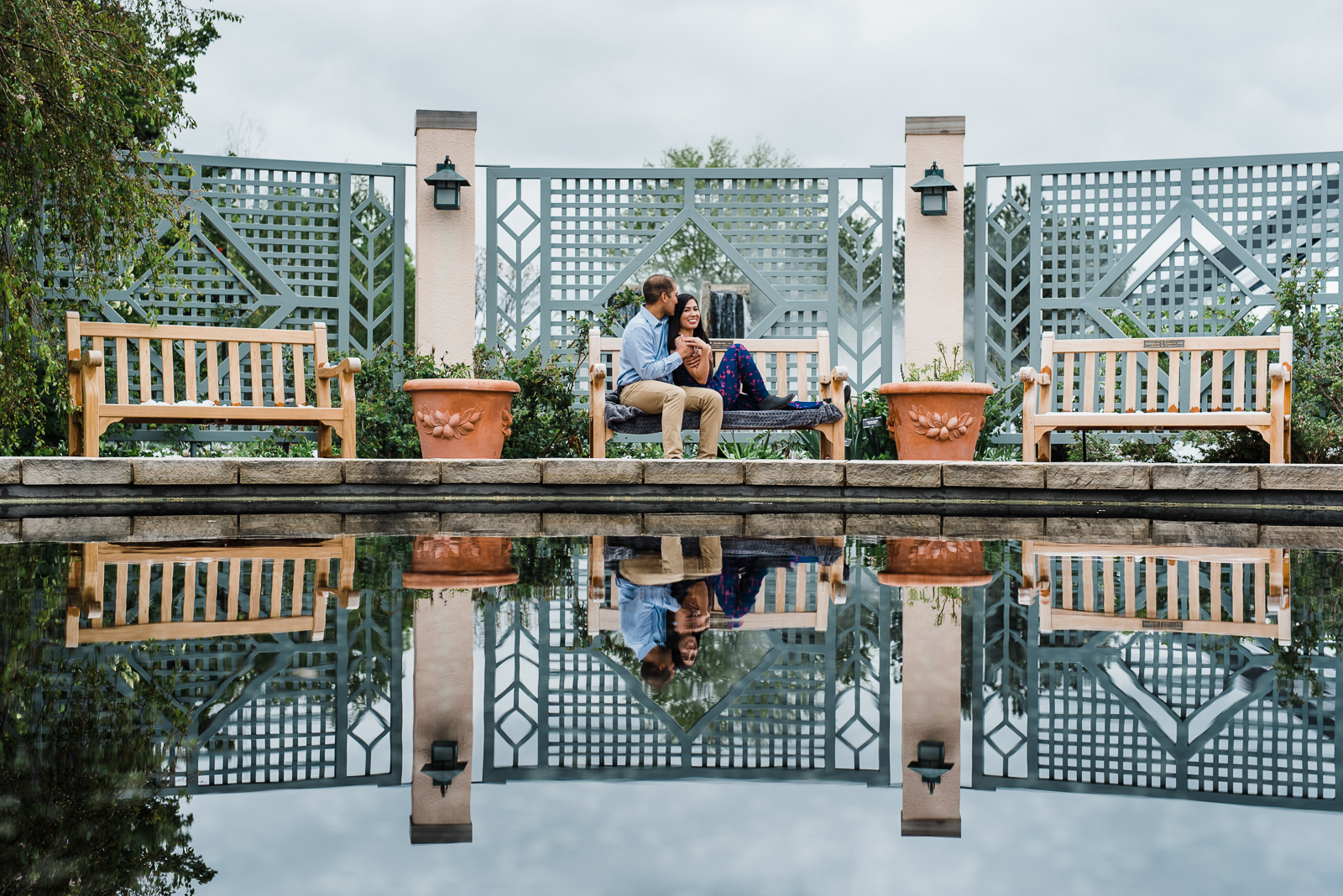 Couple portrait session warm light Denver Botanic Gardens York Street