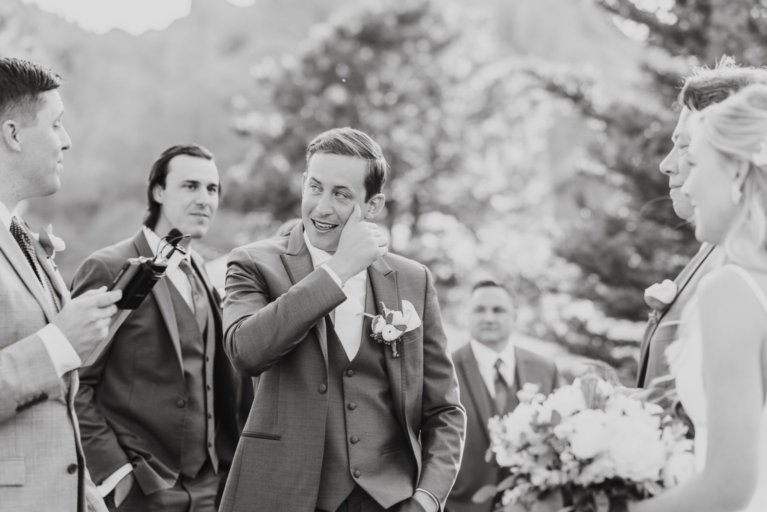Wedding ceremony overlooking the golf course at Arrowhead Golf Club