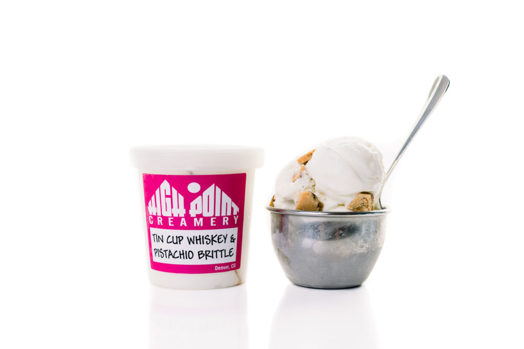 Product Photography | Ice cream pint next to ice cream scoop in metal bowl | High Point Creamery, Denver, Colorado