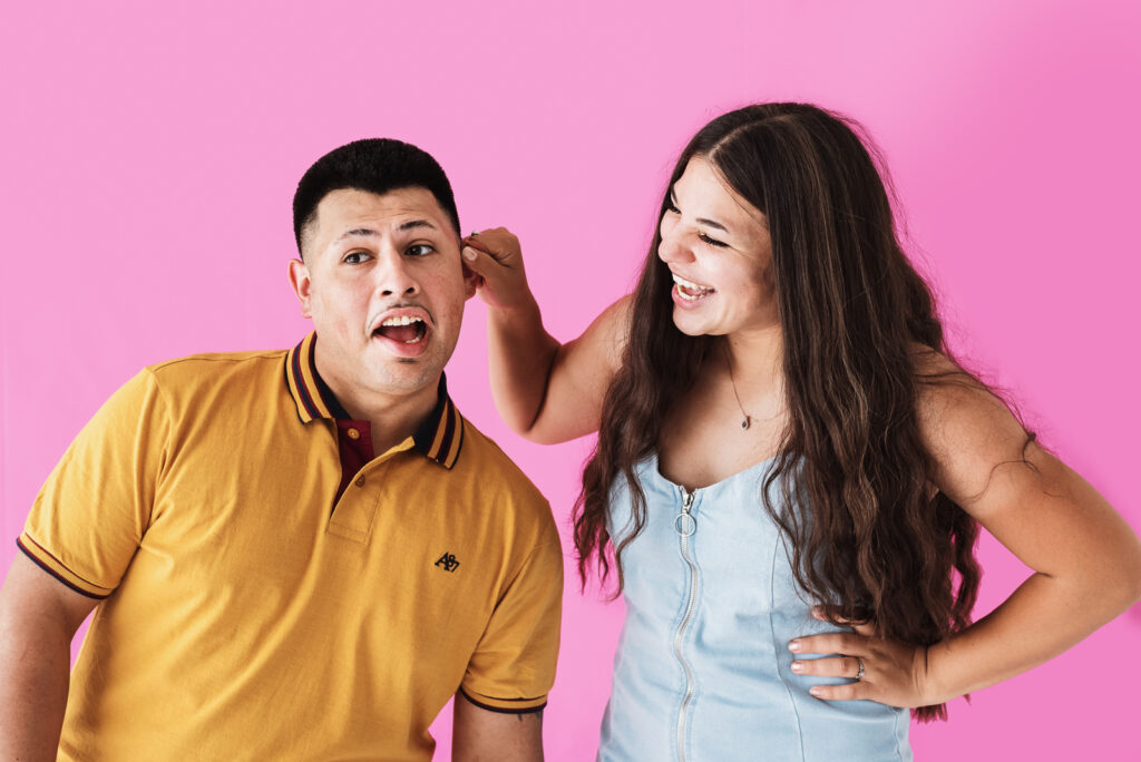 From the Hip Photo Studio indoor candid fun silly engagement picture | From the Hip Photo Denver Colorado portrait photography