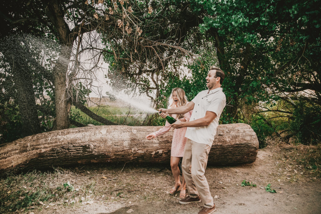 Bluff Lake Nature Center Outdoor Trail Park Nature Fun Candid Romantic Champagne Engagement Picture | From the Hip Photo Denver Colorado Portrait Photography 