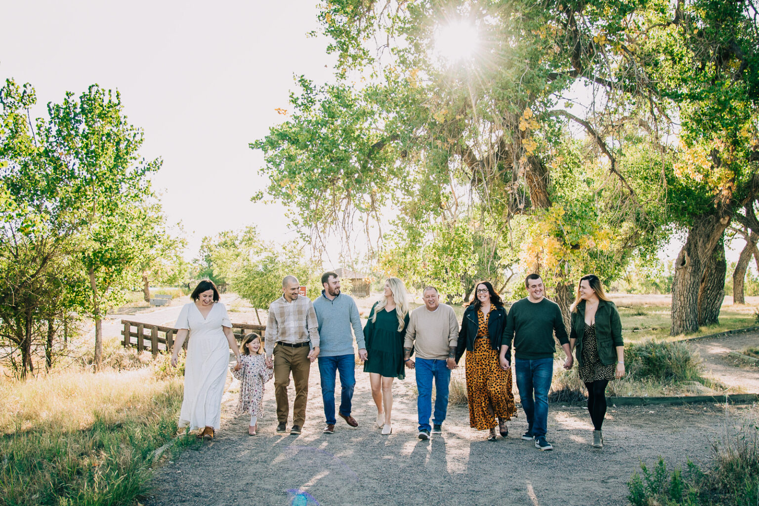 Spring family photos Colorado -- blooming flower backdrop portrait