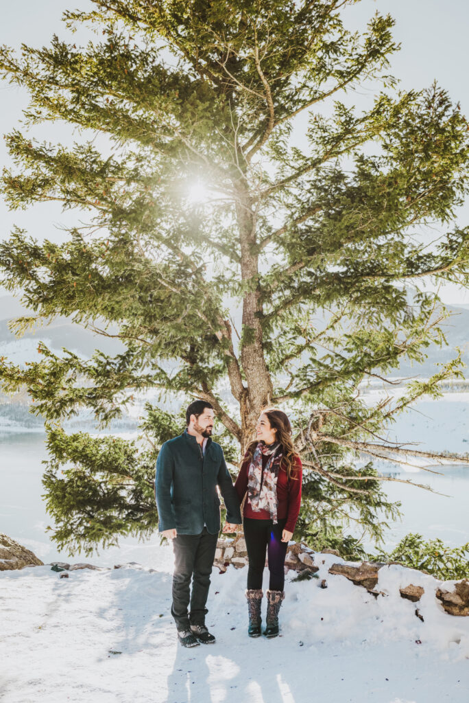 Sapphire Point Dillion Colorado outdoor mountain lake trail nature candid fun loving engagement picture | From the Hip Photo Denver portrait photography 