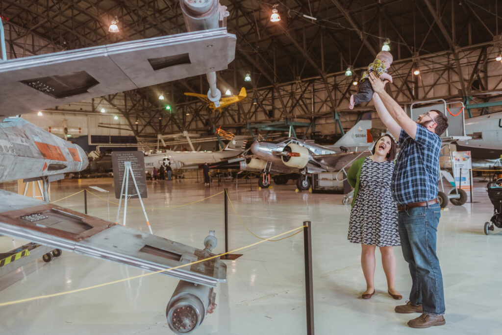 Wings Over The Rockies indoor aircraft museum edgy fun adventurous family picture | From the Hip Photo Denver Colorado portrait photography 