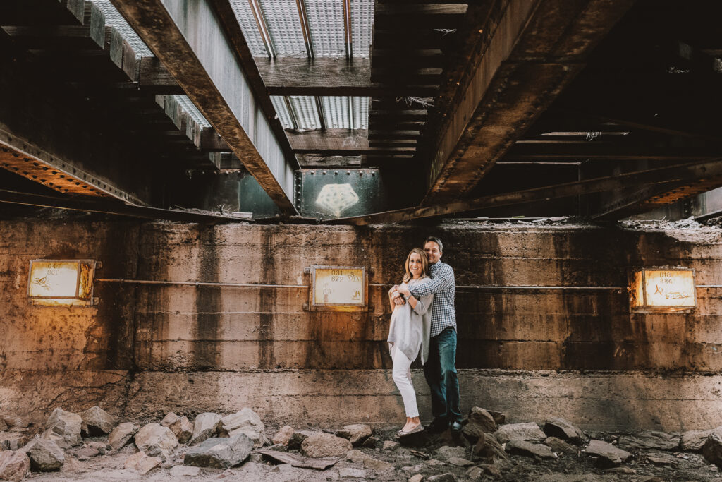 Confluence Park Millenium Bridge Riverfront Park outdoor nature urban downtown fun candid romantic engagement picture | From the Hip Photo Denver Colorado portrait photography 