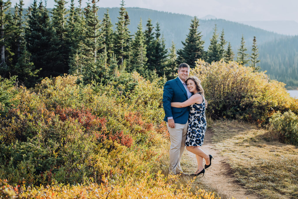 Brainard Lake outdoor lake mountain adventurous fun candid loving engagement picture | From the Hip Photo Denver Colorado portrait photography 