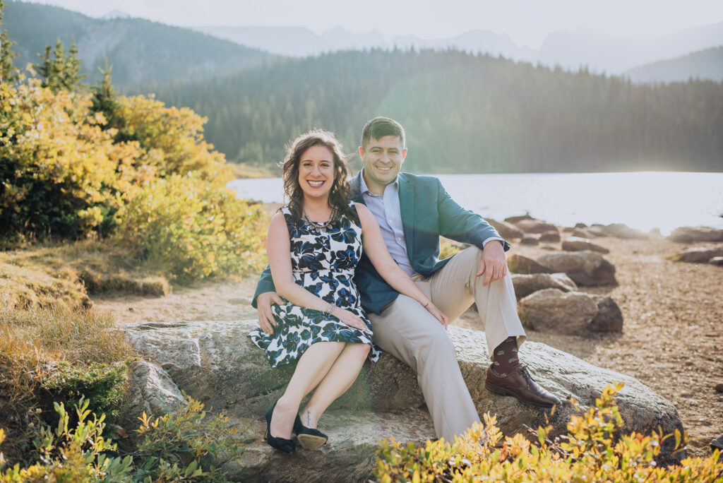 Brainard Lake outdoor lake mountain adventurous fun candid loving engagement picture | From the Hip Photo Denver Colorado portrait photography 