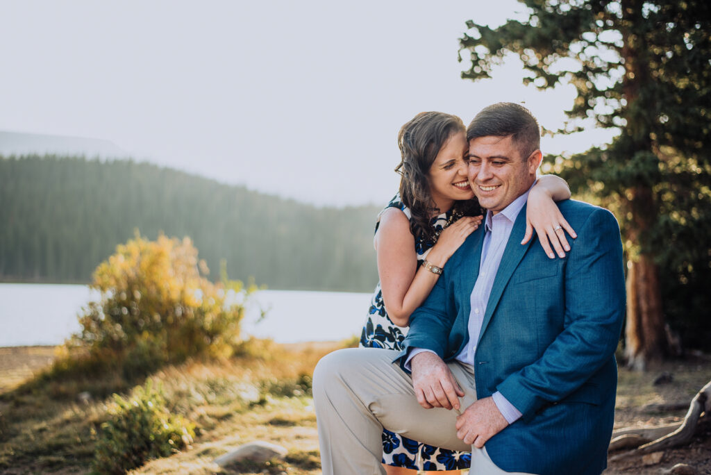 Brainard Lake outdoor lake mountain adventurous fun candid loving engagement picture | From the Hip Photo Denver Colorado portrait photography 