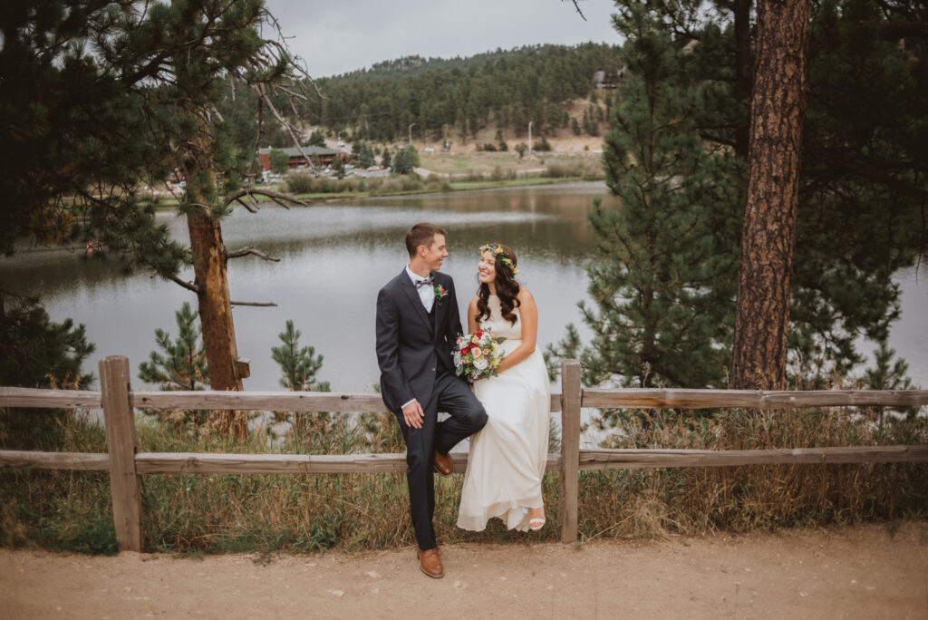 Evergreen Lake House outdoor lake nature trail adventurous candid fun wedding picture | From the Hip Photo Denver Colorado portrait photography