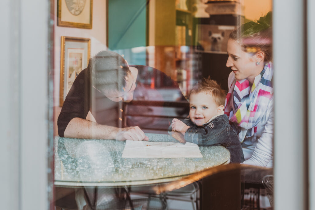 Your Favorite Spot restaurant bar coffee shop bookstore candid fun unique family picture | From the Hip Photo Denver Colorado portrait photography 