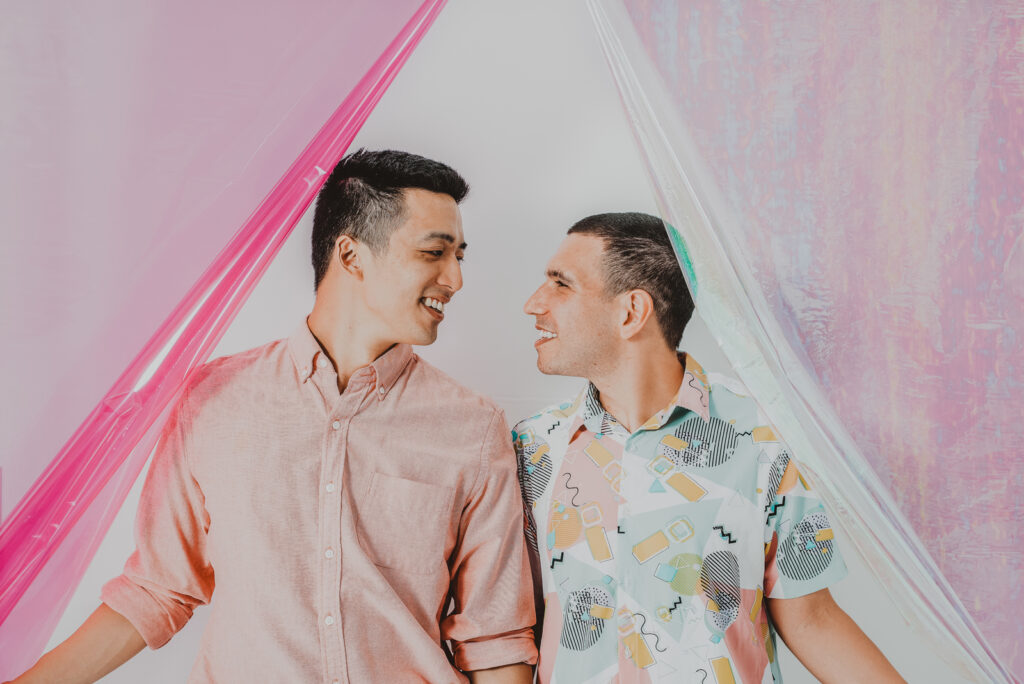 From the Hip Photo Studio indoor candid loving engagement picture | From the Hip Photo Denver Colorado portrait photography