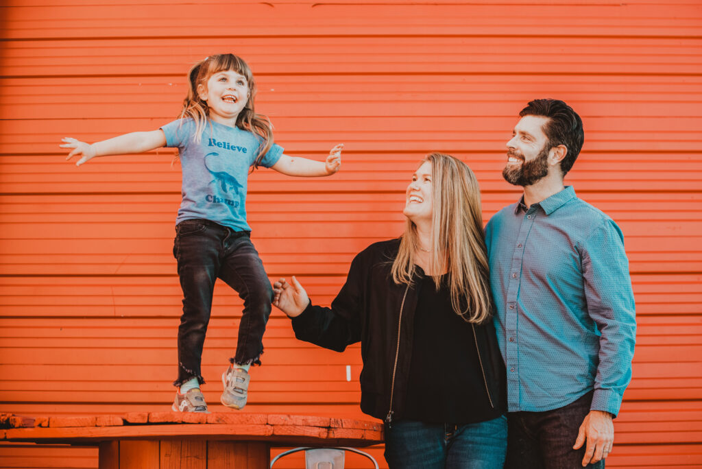Stanley Marketplace indoor outdoor urban colorful fun candid outgoing family picture | From the Hip Photo Denver Colorado portrait photography
