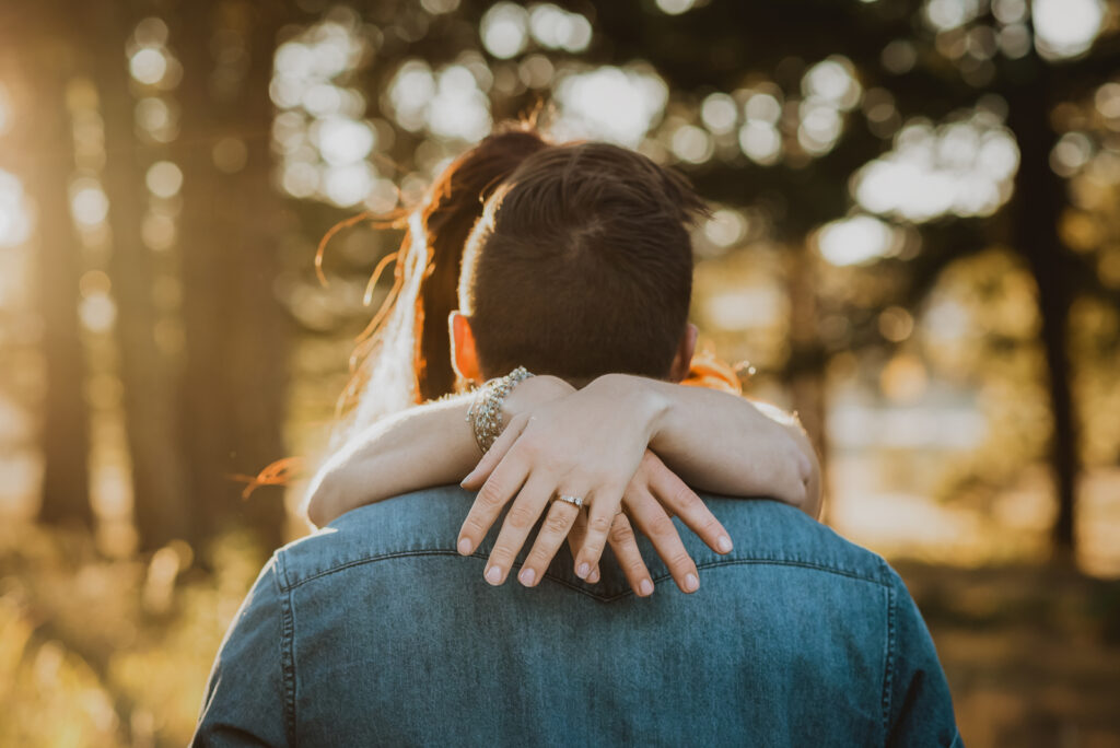 Meyer Ranch Park outdoor mountain trail park adventurous candid fun engagement picture | From the Hip Photo Denver Colorado portrait photography 