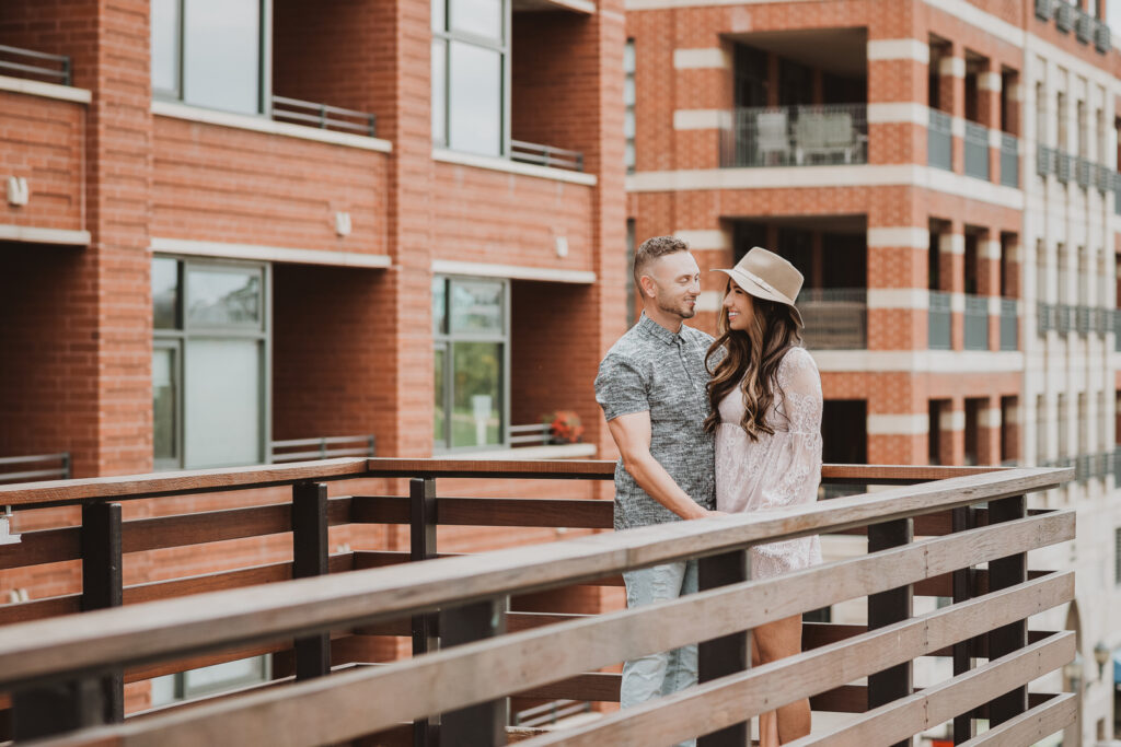 Confluence Park Millenium Bridge Riverfront Park outdoor nature urban downtown fun candid romantic engagement picture | From the Hip Photo Denver Colorado portrait photography 