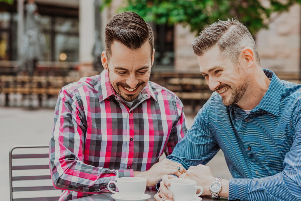 Your Favorite Spot restaurant bar coffee shop bookstore candid fun unique engagement picture | From the Hip Photo Denver Colorado portrait photography 
