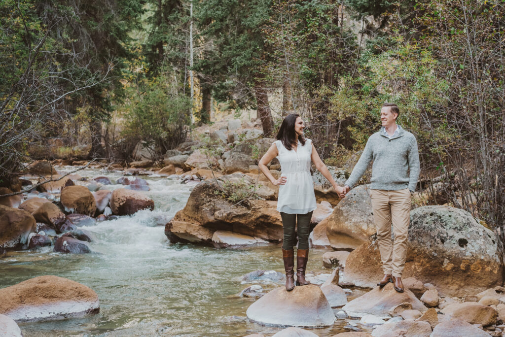 Guanella Pass outdoor mountain nature candid fun loving adventurous engagement picture | From the Hip Photo Denver Colorado portrait photography 