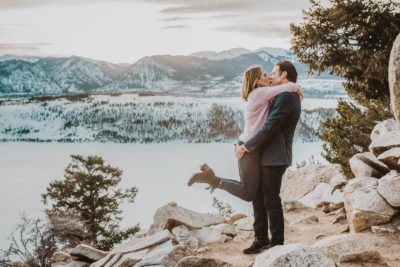 Sapphire Point Dillion Colorado outdoor mountain lake trail nature candid fun loving engagement picture | From the Hip Photo Denver portrait photography