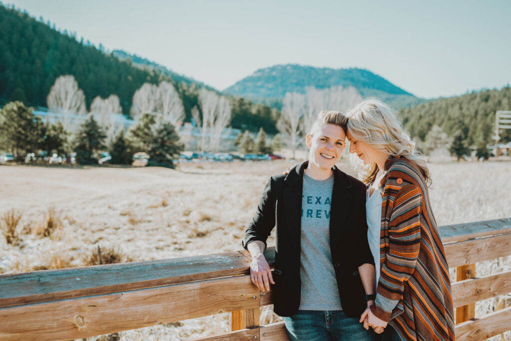 Evergreen Lake House outdoor lake nature trail adventurous candid fun engagement picture | From the Hip Photo Denver Colorado portrait photography
