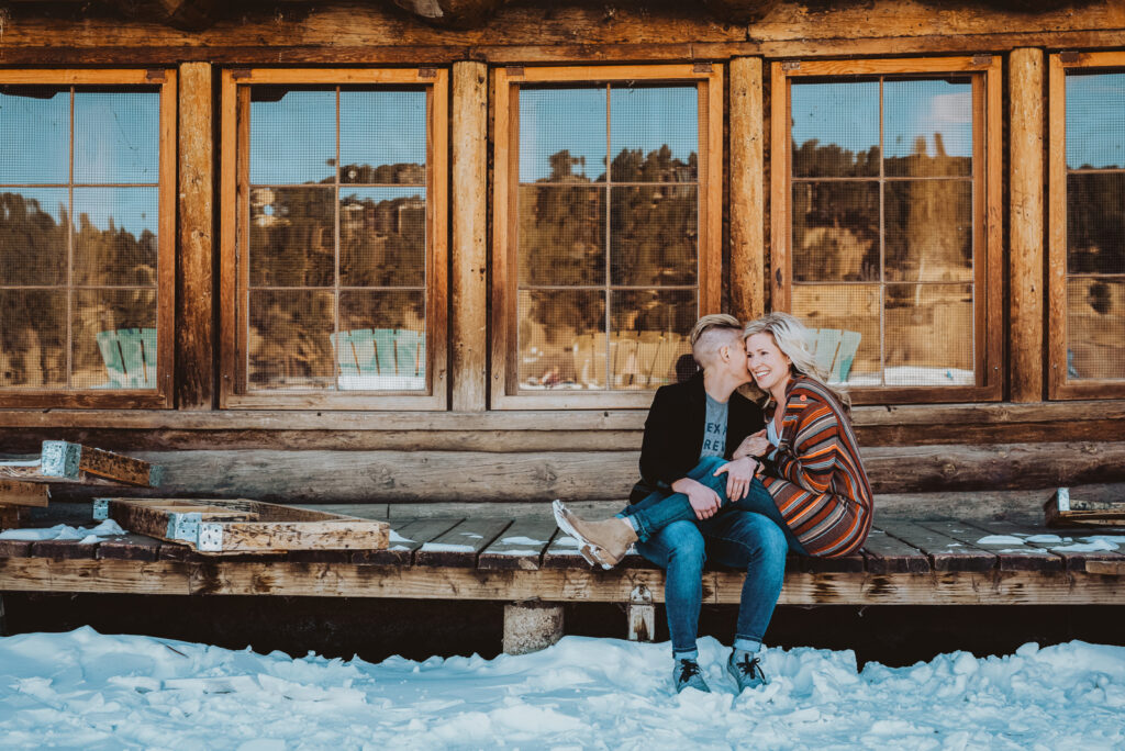 Evergreen Lake House outdoor lake nature trail adventurous candid fun engagement picture | From the Hip Photo Denver Colorado portrait photography