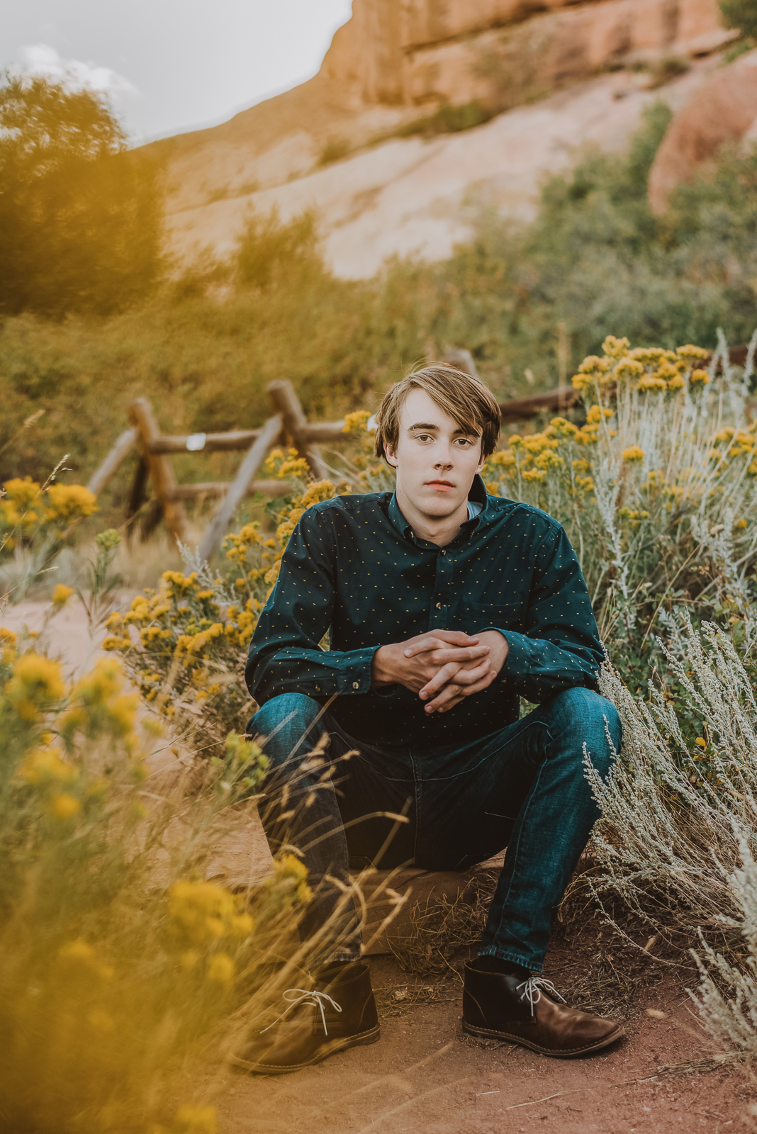 Golden hour portrait photography among Red Rocks formations Colorado