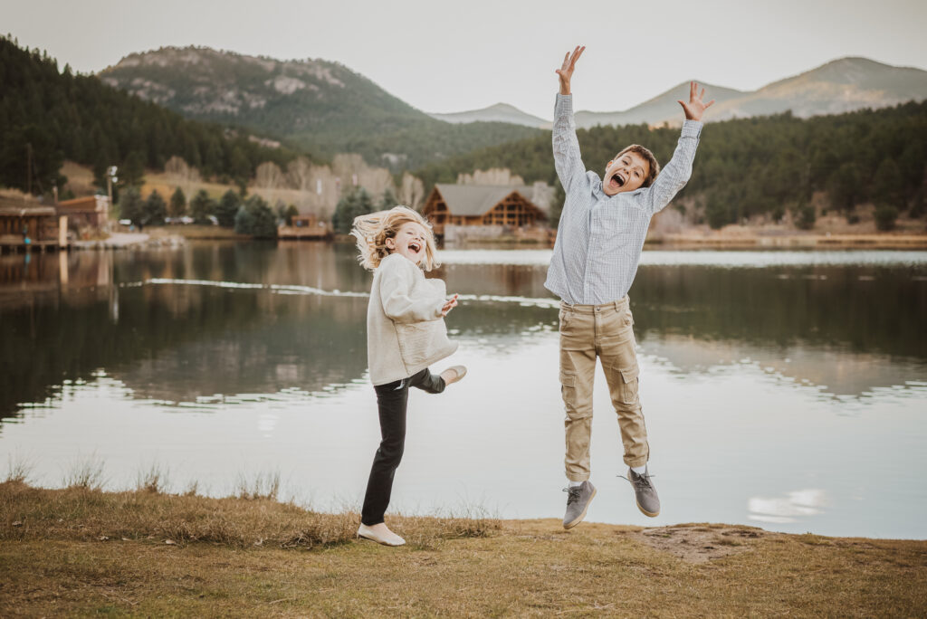 Evergreen Lake House outdoor lake nature trail adventurous candid fun family picture | From the Hip Photo Denver Colorado portrait photography