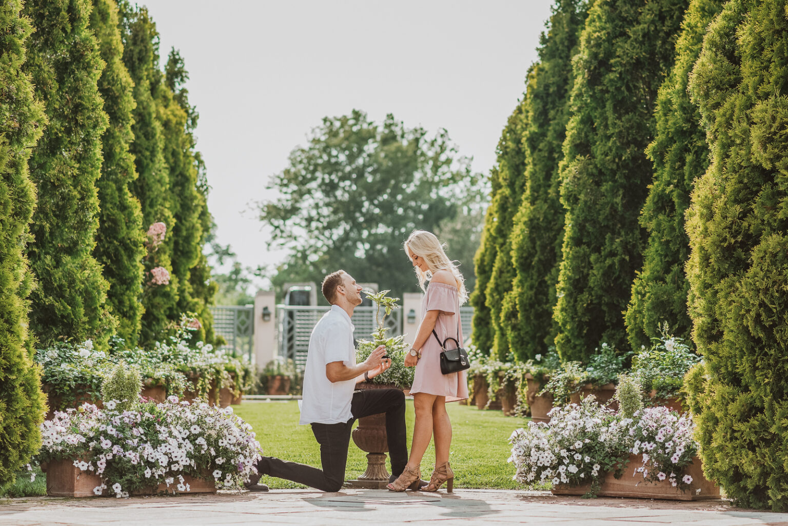 Golden hour portrait session Denver Botanic Gardens lush garden paths Colorado