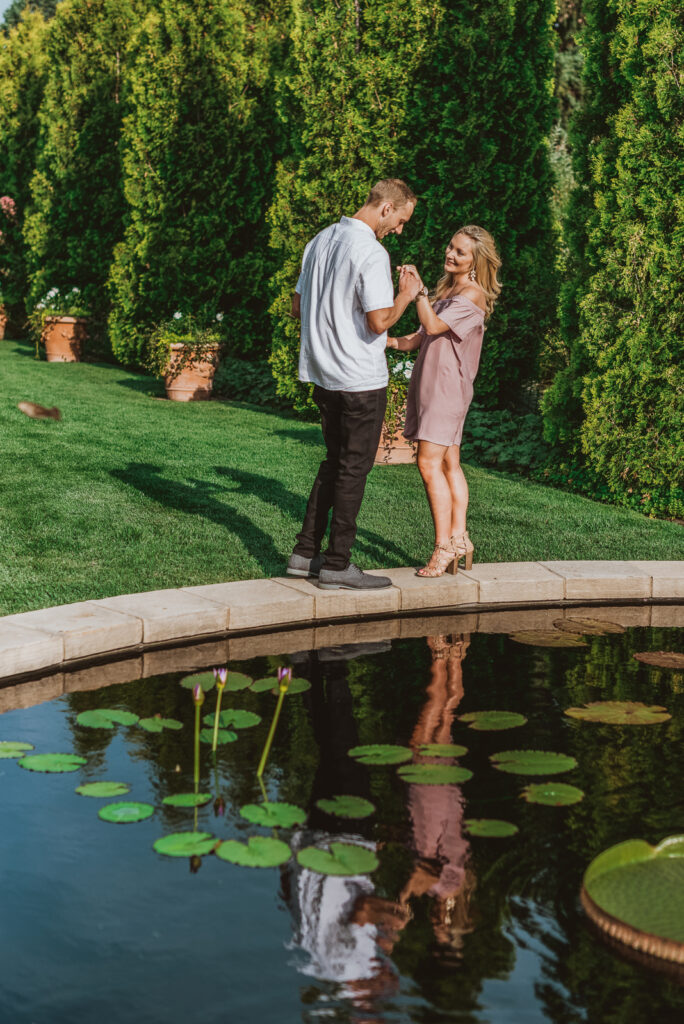 Denver Botanic Gardens Outdoor nature fun candid romantic engagement picture | From the Hip Photo Portrait Photography