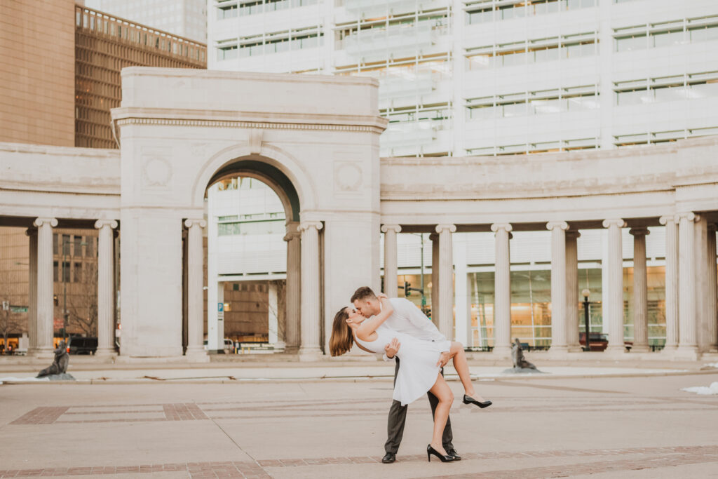 Downtown Civic Center outdoor fun candid engagement picture | From the Hip Photo Denver Colorado portrait photography 