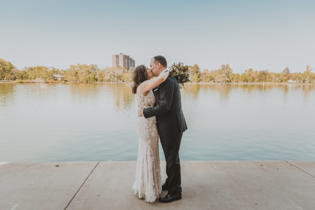 Washington Park Denver Colorado Outdoor Lake nature park candid fun loving wedding picture | From the Hip Photo portrait photography