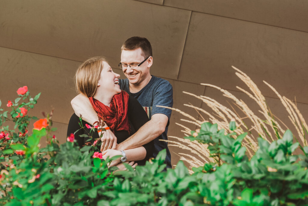 Downtown Civic Center outdoor fun candid engagement picture | From the Hip Photo Denver Colorado portrait photography 