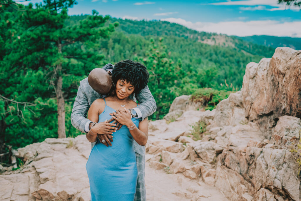 Lost Gulch Overlook Boulder Colorado outdoor mountain views fun candid romantic engagement pictures | From the Hip Photo portrait photography 
