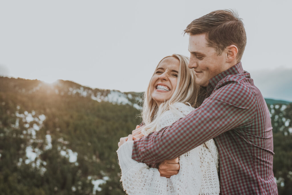 Lost Gulch Overlook Boulder Colorado outdoor mountain views fun candid romantic engagement pictures | From the Hip Photo portrait photography 