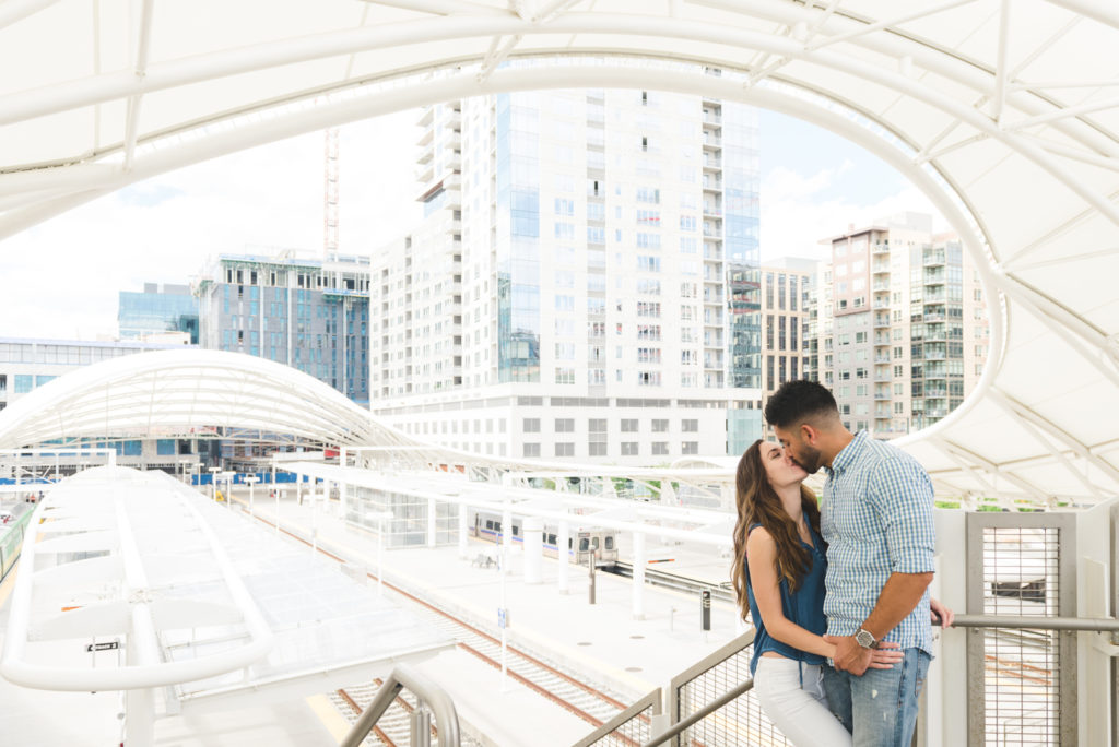 Expert tips to plan fun downtown Denver engagement photos Union Station romantic engagement picture | From the Hip Photo Denver Colorado portrait photography 