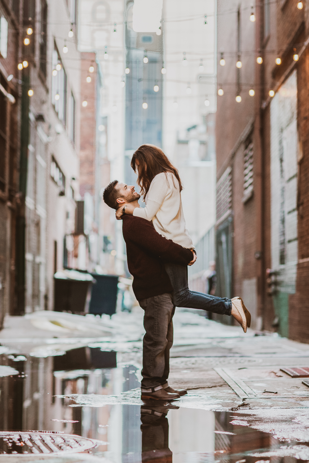 Couple's intimate engagement photos in downtown Denver location
