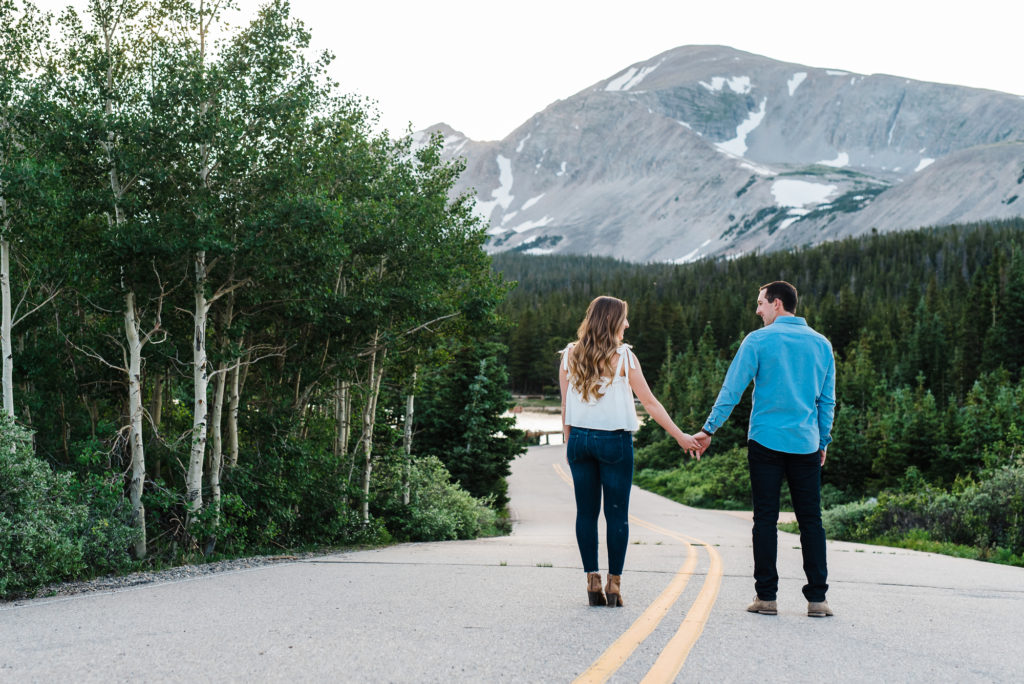 Brainard Lake outdoor lake mountain adventurous fun candid loving engagement picture | From the Hip Photo Denver Colorado portrait photography 