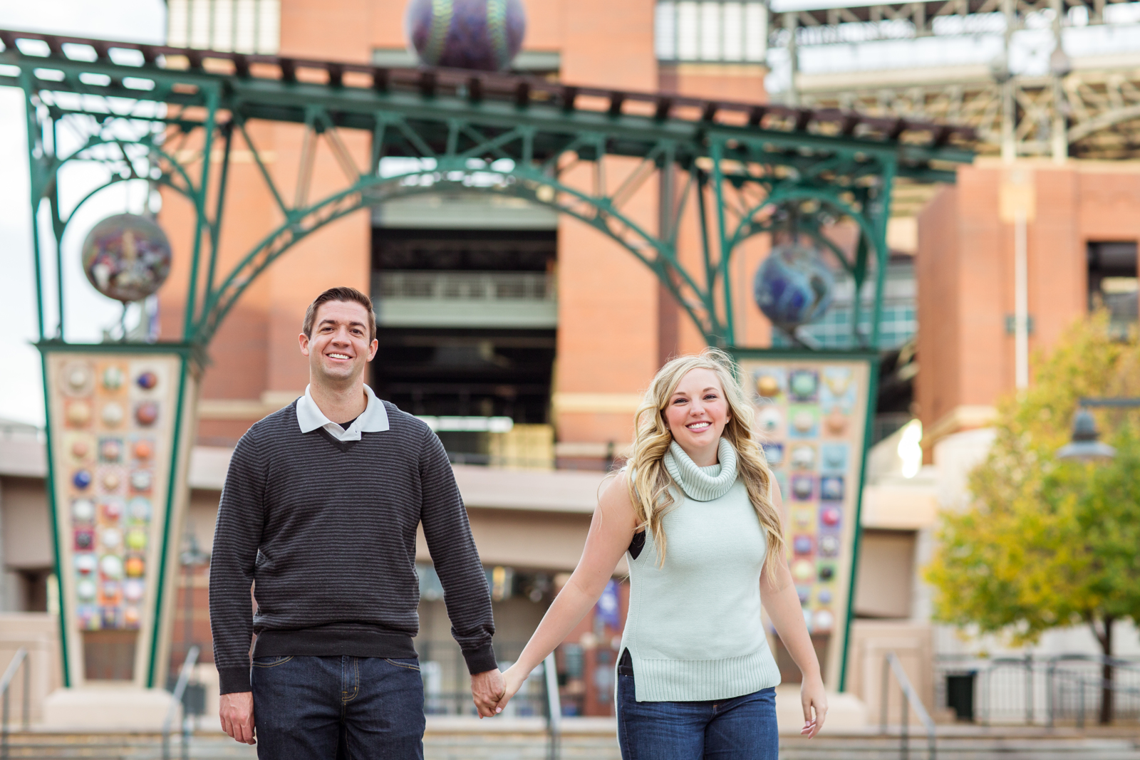 Denver engagement photos featuring couple in downtown urban environment