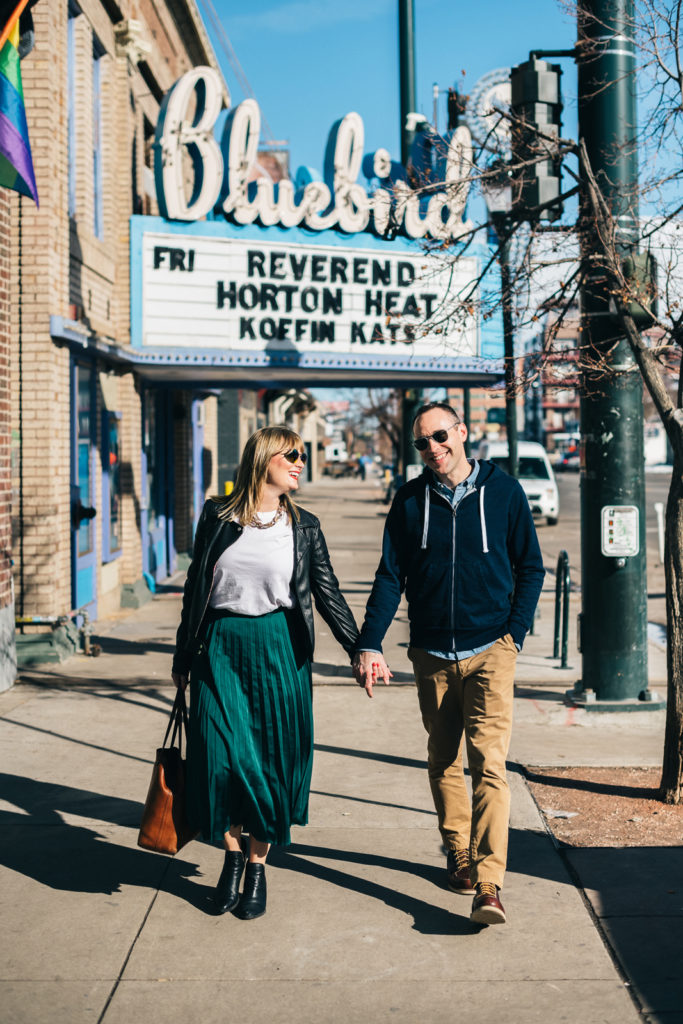 Expert tips to plan fun downtown Denver engagement photos Bluebird romantic engagement picture | From the Hip Photo Denver Colorado portrait photography 