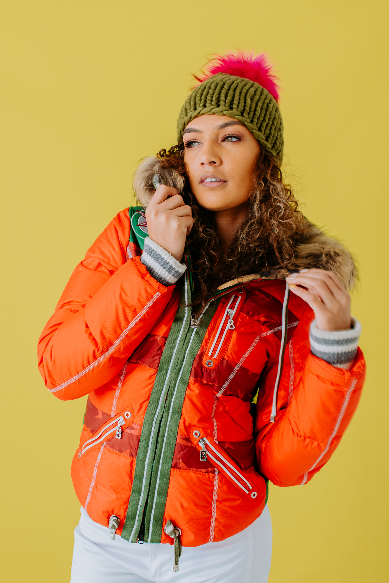 Super G Brand Photography | Model wearing orange winter jumper | Denver, Colorado