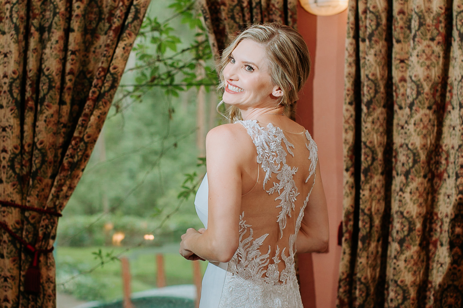 Interior of Dunafon Castle showing stone walls and natural light