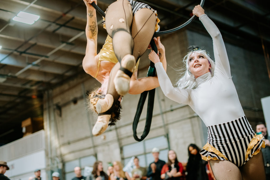 Aerial performers at Banned Booze Ball Denver Event
