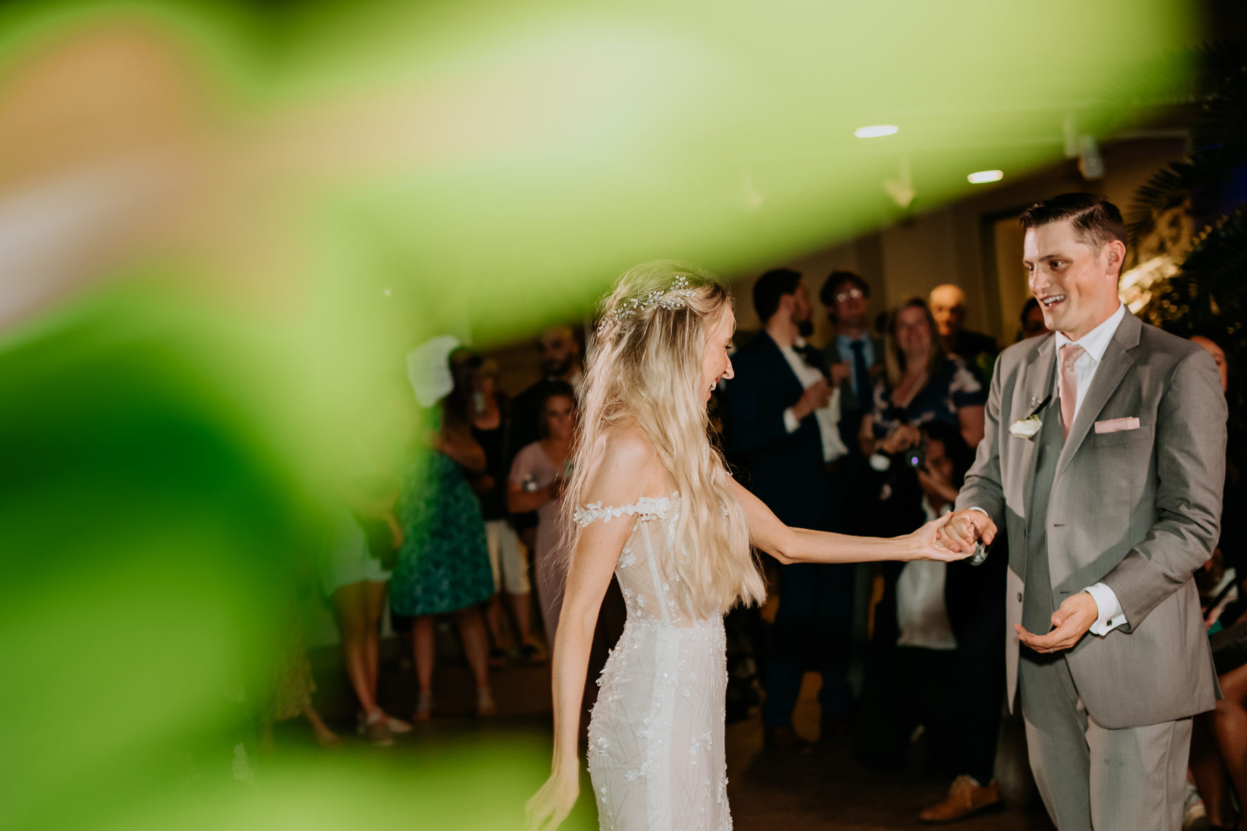 Wedding Photography | Bride and groom share their first dance at the reception | Denver Botanical Gardens