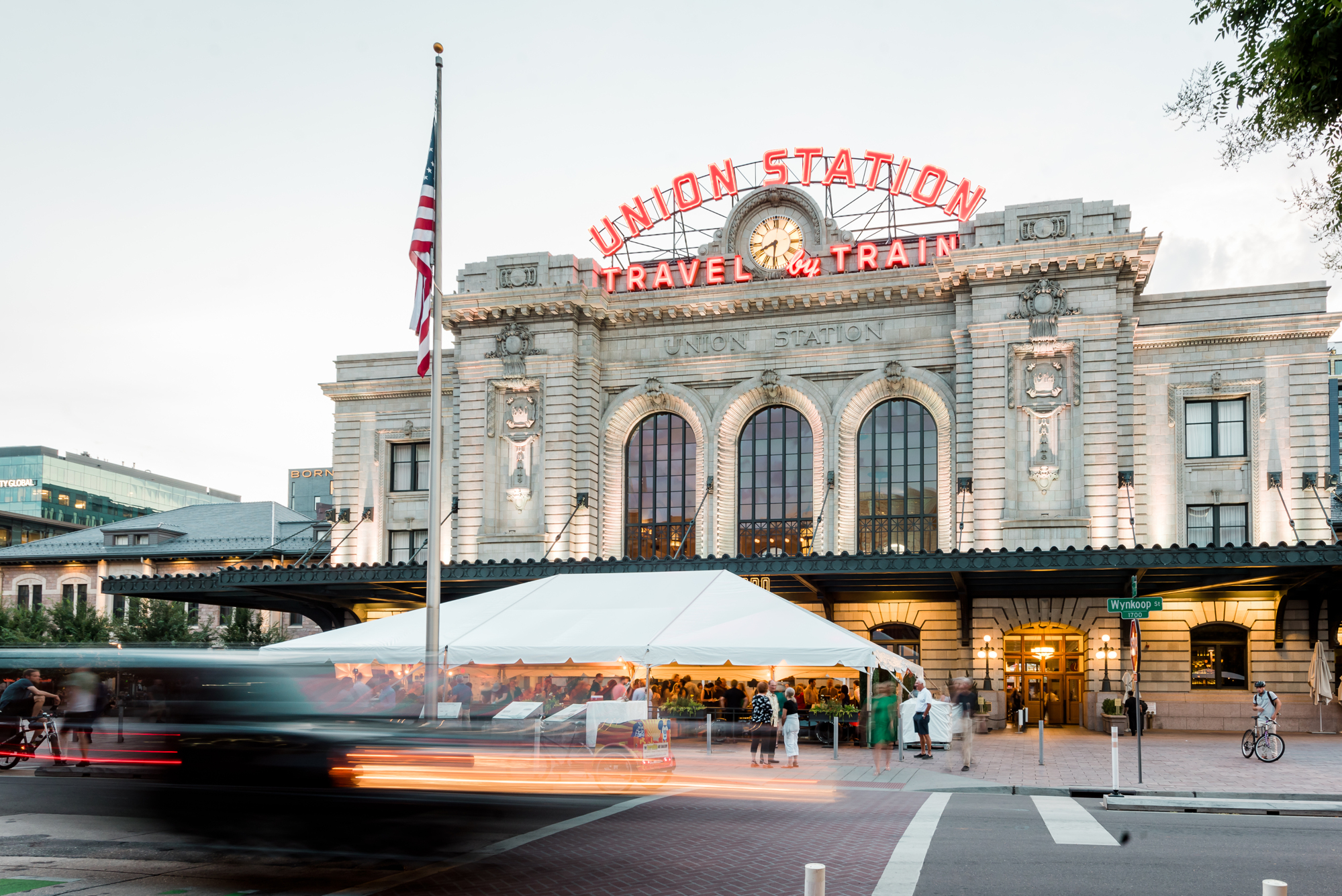 Event photography at iconic Denver venue with architectural detail and ambient lighting
