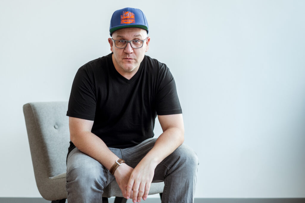 Professional headshot photography session in progress Denver studio