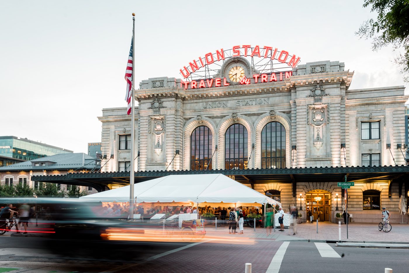 Event photography at iconic Denver venue with architectural detail and ambient lighting